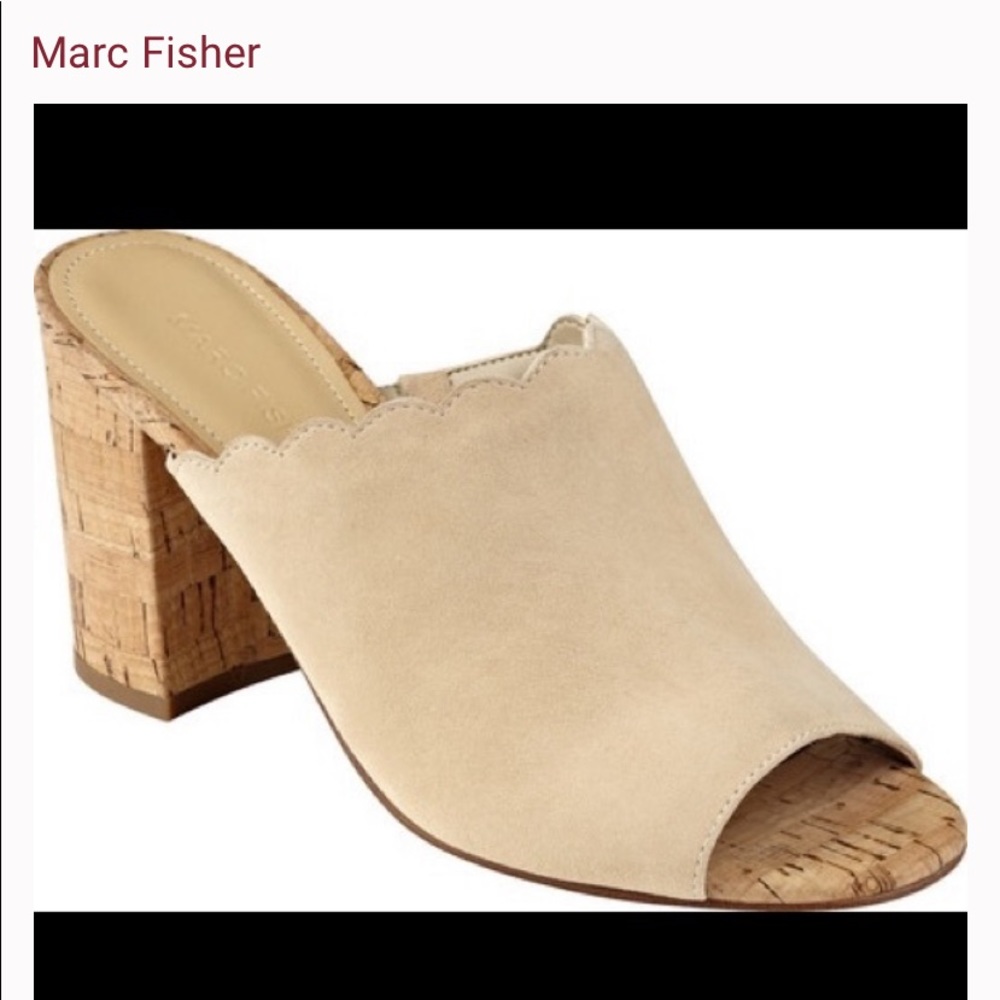 Marc Fisher Cream Scalloped Suede Pomme Mules